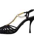Dolce & Gabbana Elegant Silk Blend Crystal T-Strap Heels