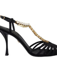 Dolce & Gabbana Elegant Silk Blend Crystal T-Strap Heels