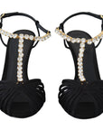 Dolce & Gabbana Elegant Silk Blend Crystal T-Strap Heels