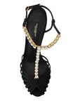 Dolce & Gabbana Elegant Silk Blend Crystal T-Strap Heels