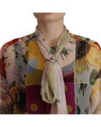 Dolce & Gabbana Multicolor Silk Ascot Collar Blouse