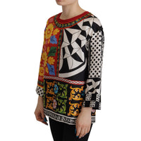 Dolce & Gabbana Silk Baroque Floral Round Neck Blouse