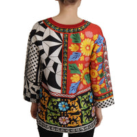 Dolce & Gabbana Silk Baroque Floral Round Neck Blouse