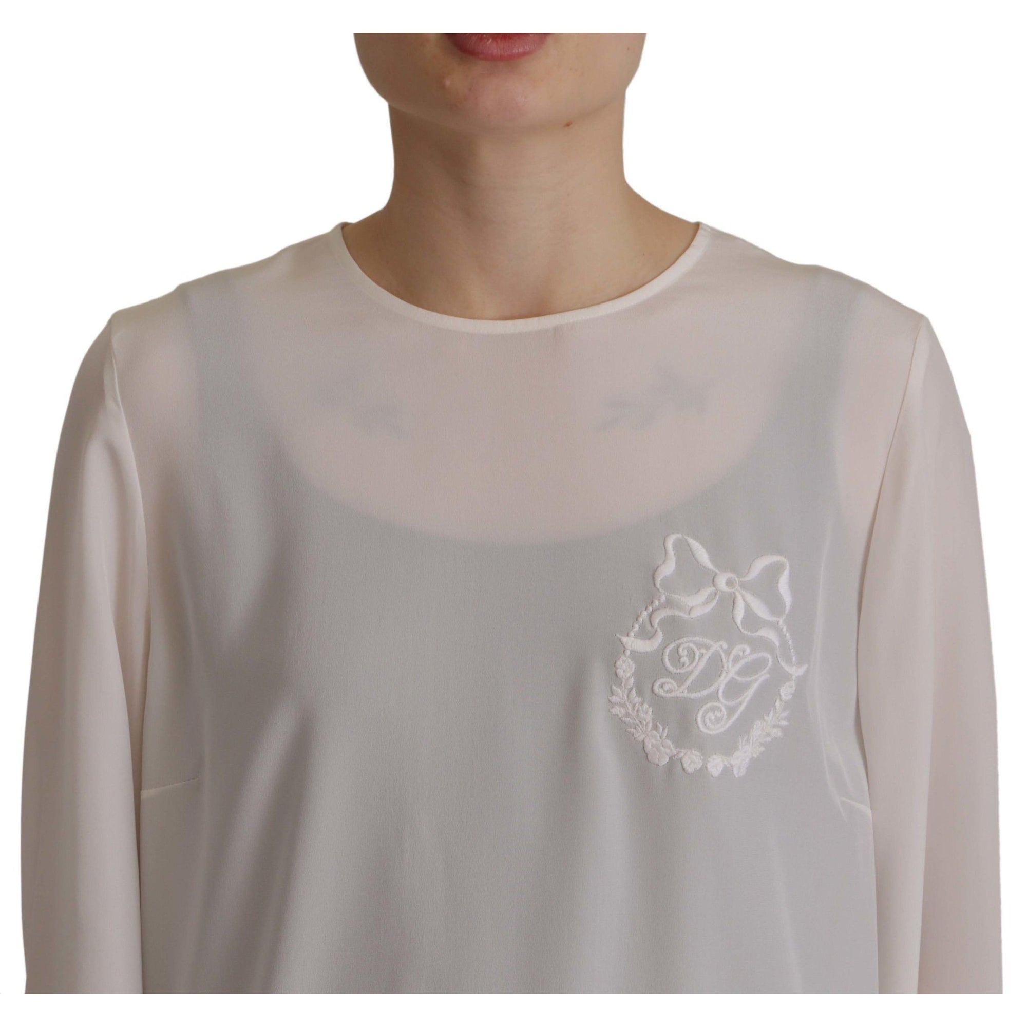 Dolce & Gabbana Elegant Silk Top with Logo Embroidery