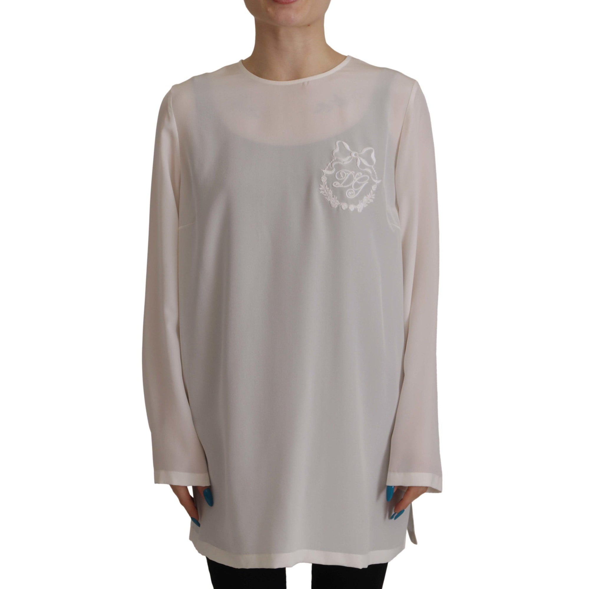 Dolce & Gabbana Elegant Silk Top with Logo Embroidery