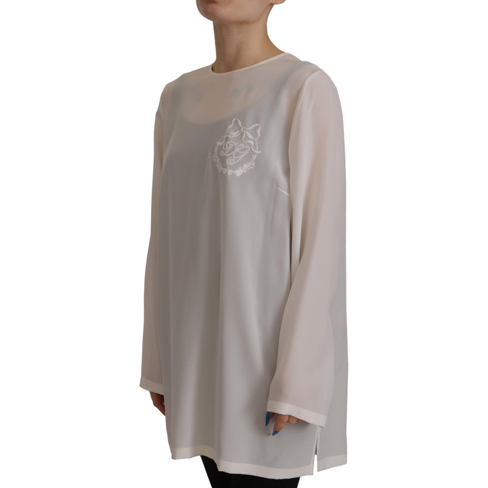 Dolce & Gabbana Elegant Silk Top with Logo Embroidery