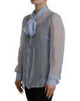 Dolce & Gabbana Elegant Silk Ascot Collar Blouse in Light Blue