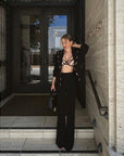 Women's Metal Decoration Blazer and Flare Pants Suit