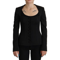 Dolce & Gabbana Sleek Black Snap Jacket with Silk Lining