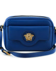 Versace Elegant Blue Calf Leather Camera Case Bag