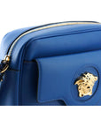 Versace Elegant Blue Calf Leather Camera Case Bag