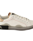 Dolce & Gabbana Elegant White & Gold Leather Sneakers