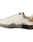 Dolce & Gabbana Elegant White & Gold Leather Sneakers