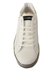 Dolce & Gabbana Elegant White & Gold Leather Sneakers