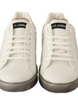 Dolce & Gabbana Elegant White & Gold Leather Sneakers
