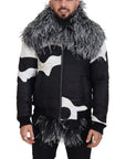 Dolce & Gabbana Elegant Shearling Zip Jacket in Black & White