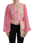 Dolce & Gabbana Silk V-Neckline Wrap Blouse in Pink