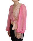 Dolce & Gabbana Silk V-Neckline Wrap Blouse in Pink