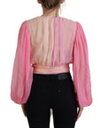 Dolce & Gabbana Silk V-Neckline Wrap Blouse in Pink
