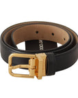 Dolce & Gabbana Elegant Black Leather Belt with Engraved Metal Buckle