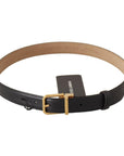 Dolce & Gabbana Elegant Black Leather Belt with Engraved Metal Buckle