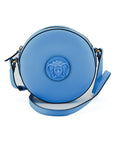 Versace Chic Blue Leather Round Shoulder Bag