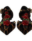 Dolce & Gabbana Floral Embellished Leopard T-Strap Sandals