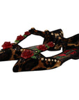 Dolce & Gabbana Floral Embellished Leopard T-Strap Sandals