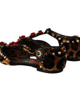 Dolce & Gabbana Floral Embellished Leopard T-Strap Sandals