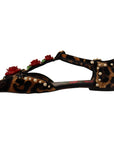 Dolce & Gabbana Floral Embellished Leopard T-Strap Sandals