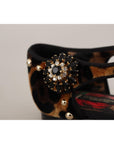 Dolce & Gabbana Floral Embellished Leopard T-Strap Sandals