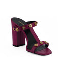 Versace Elegant Purple Calf Leather High Sandals