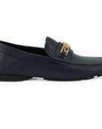 Versace Elegant Navy Blue Calf Leather Loafers