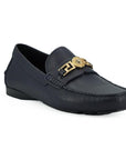 Versace Elegant Navy Blue Calf Leather Loafers