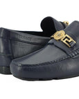 Versace Elegant Navy Blue Calf Leather Loafers