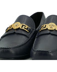 Versace Elegant Navy Blue Calf Leather Loafers