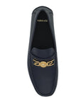 Versace Elegant Navy Blue Calf Leather Loafers