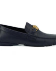 Versace Elegant Navy Blue Calf Leather Loafers