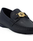 Versace Elegant Navy Blue Calf Leather Loafers
