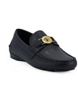 Versace Elegant Navy Blue Calf Leather Loafers