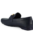 Versace Elegant Navy Blue Calf Leather Loafers