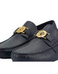 Versace Elegant Navy Blue Calf Leather Loafers