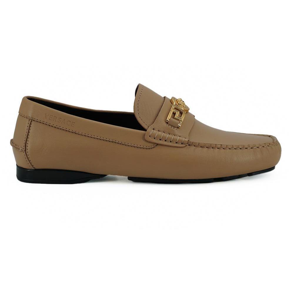 Versace Exquisite Medusa Gold-Tone Leather Loafers
