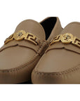Versace Exquisite Medusa Gold-Tone Leather Loafers