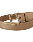 Dolce & Gabbana Chic Rose Gold Leather Belt with Logo Buckle