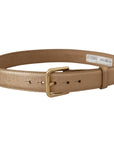 Dolce & Gabbana Chic Rose Gold Leather Belt with Logo Buckle