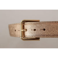 Dolce & Gabbana Chic Rose Gold Leather Belt with Logo Buckle