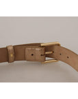 Dolce & Gabbana Chic Rose Gold Leather Belt with Logo Buckle