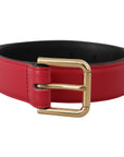 Dolce & Gabbana Elegant Red Leather Belt with Gold-Tone Buckle