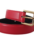 Dolce & Gabbana Elegant Red Leather Belt with Gold-Tone Buckle
